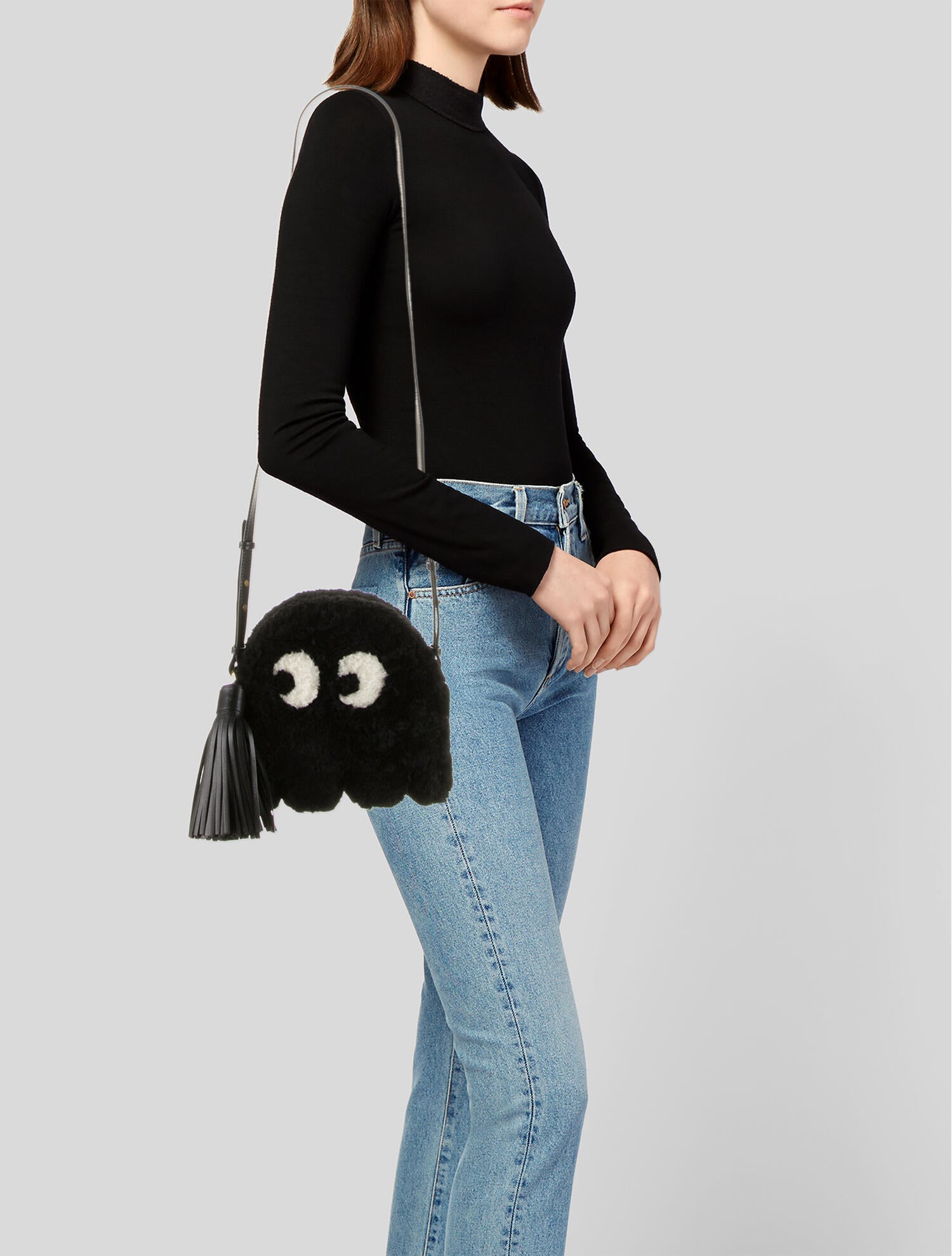 anya hindmarch ghost mini shearling backpack In-Flight Travel Bag Anya Hindmarch Faux Fur Leather-Trimmed