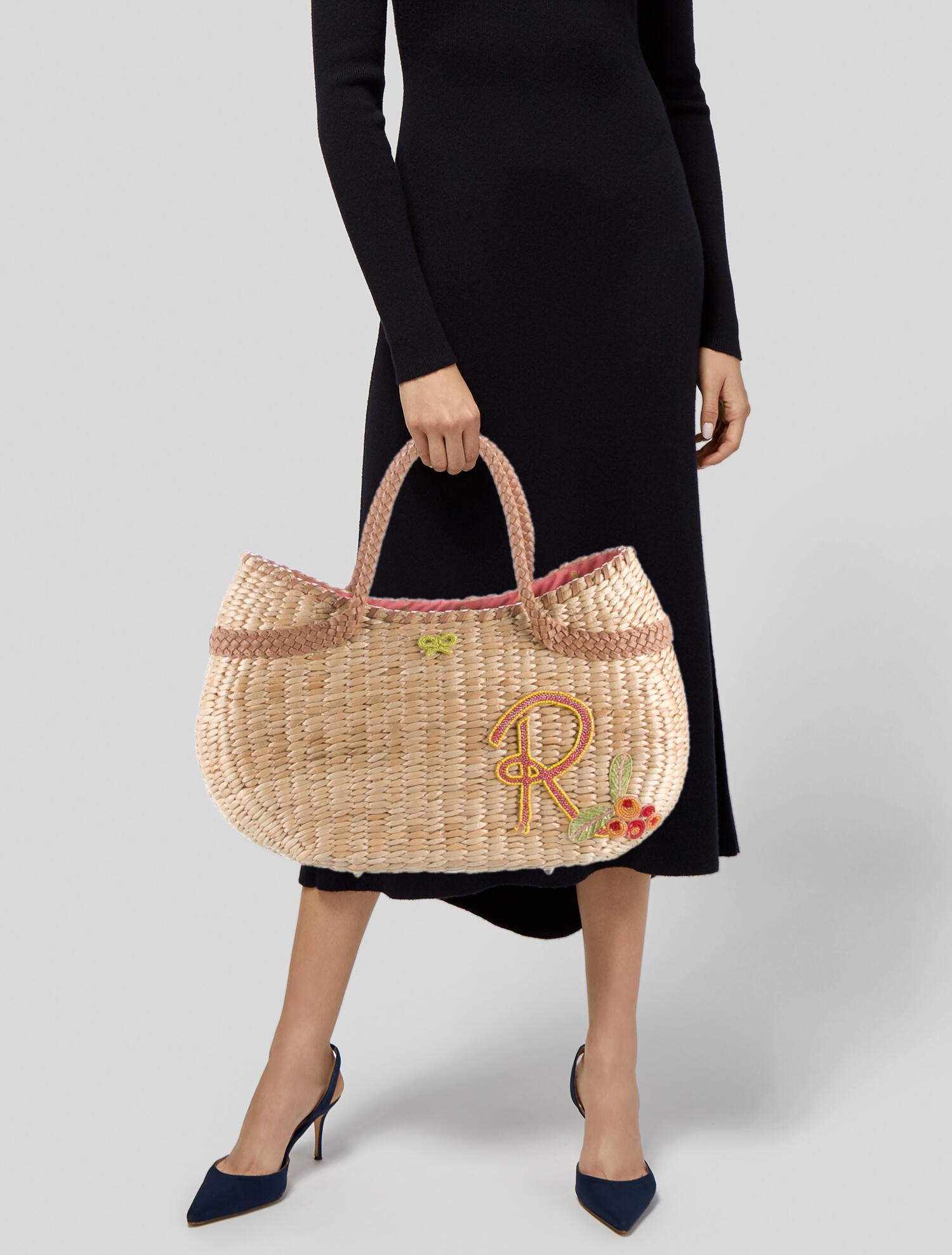 Anya Hindmarch Embellished Straw Beach Tote Neutrals Totes, Handbags