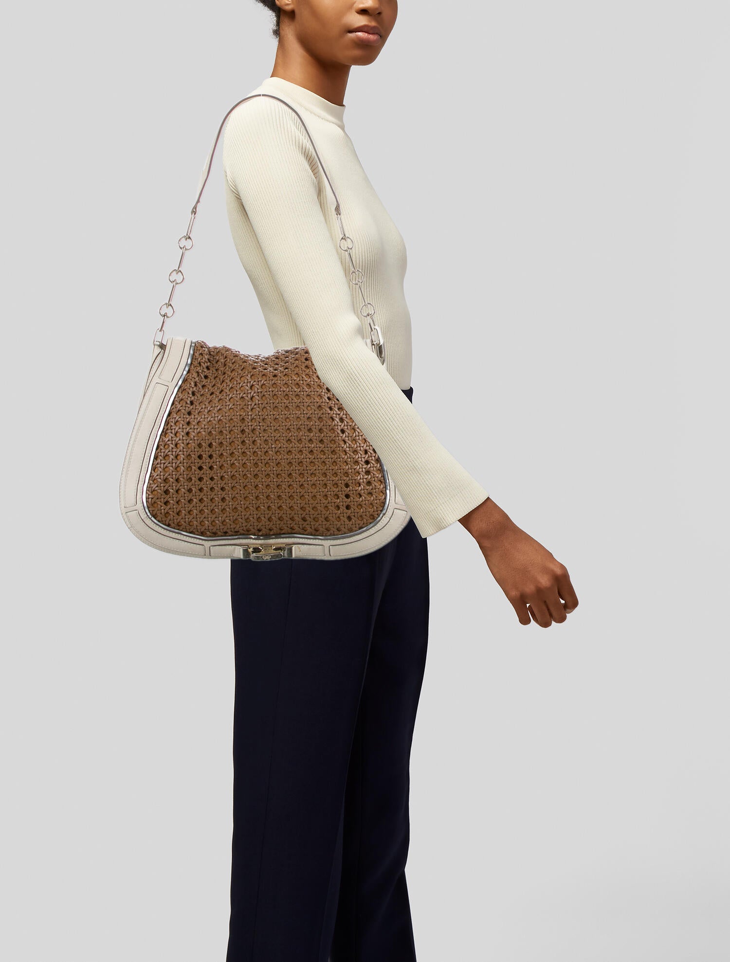 Anya Hindmarch Woven Leather Shoulder Bag Brown Shoulder Bags