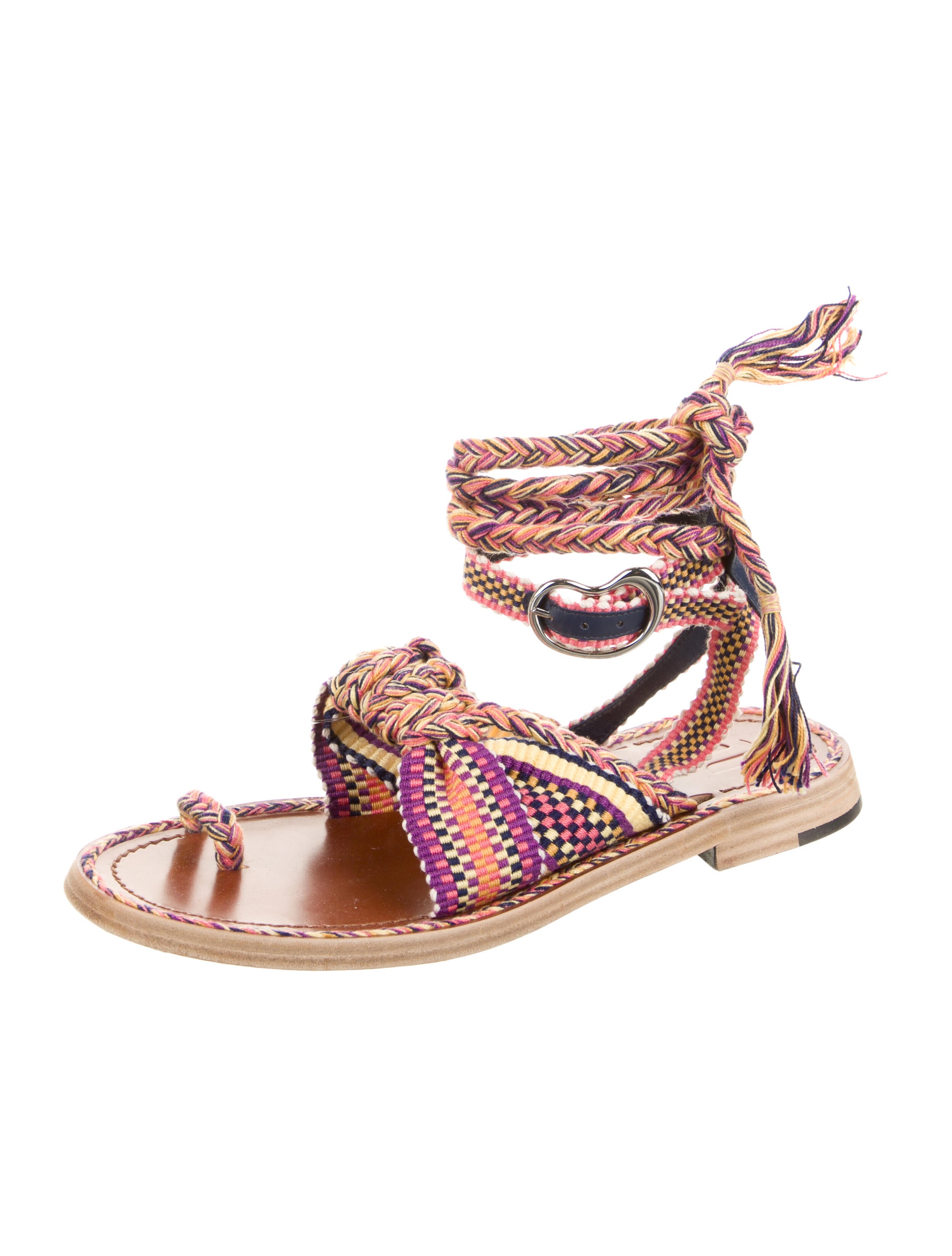 Amambaih Leather Plaid Print Gladiator Sandals