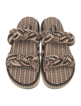 Amambaih Striped Leather Trim Embellishment Slides