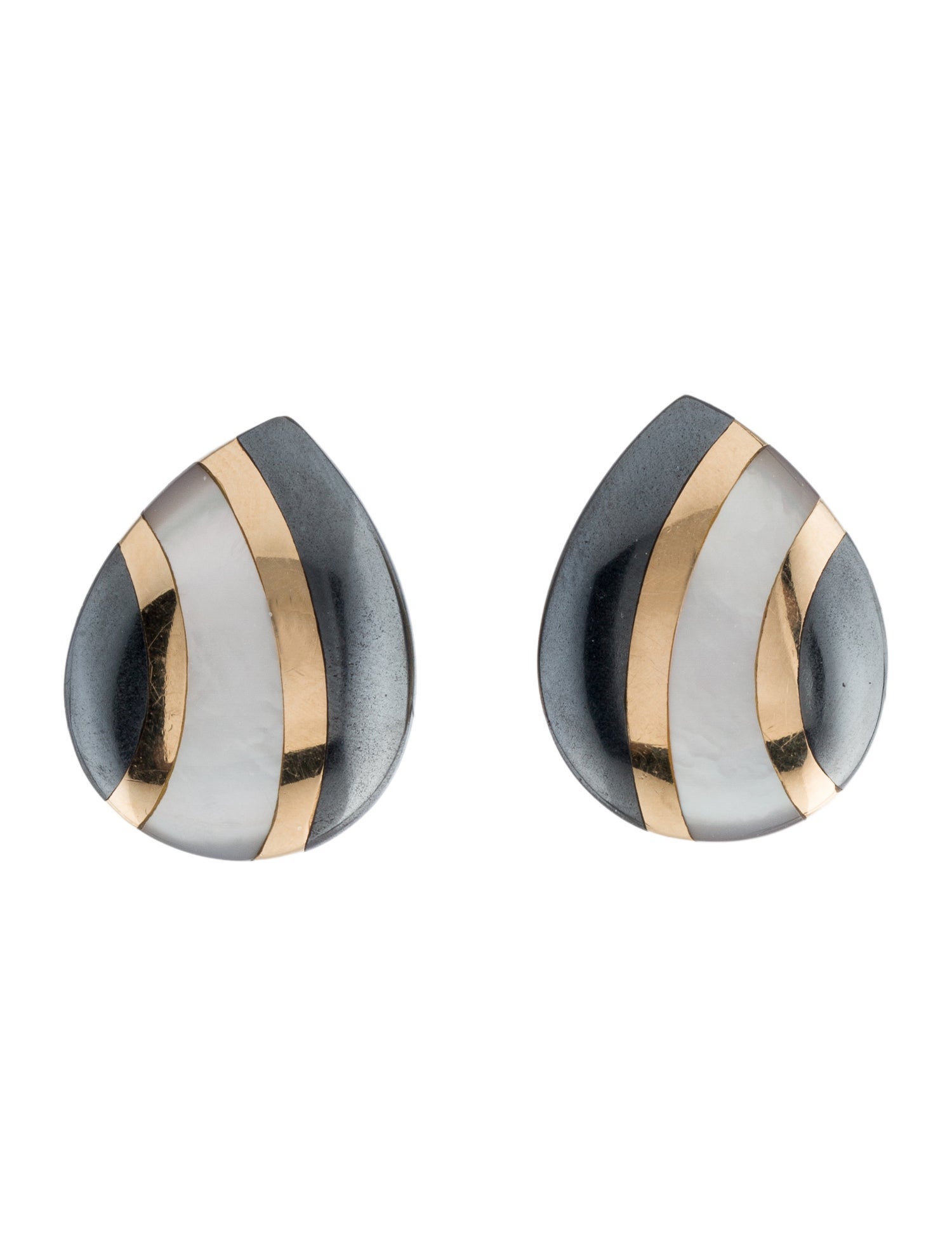 Asch Grossbardt 14K Mother of Pearl & HematiteTeardrop Earrings
