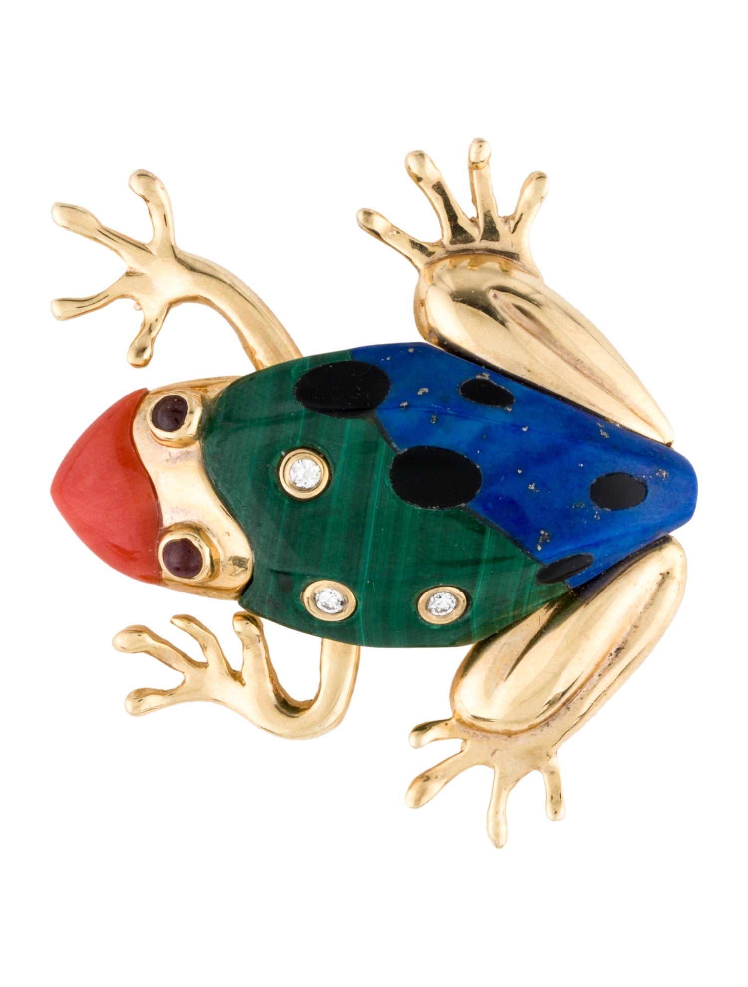 Asch Grossbardt 14K Diamond & Multistone Frog Brooch