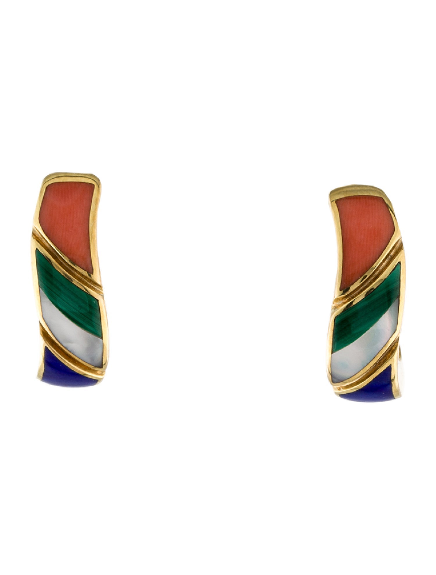 Asch Grossbardt 14K Mother of Pearl, Coral & Multistone Earclips