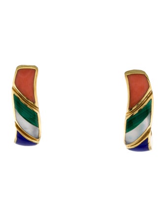 Asch Grossbardt 14K Mother of Pearl, Coral & Multistone Earclips