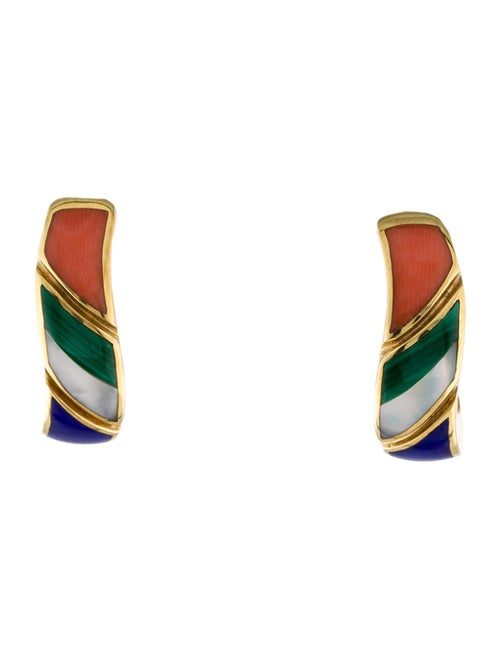 Asch Grossbardt 14K Mother of Pearl, Coral & Multistone Earclips