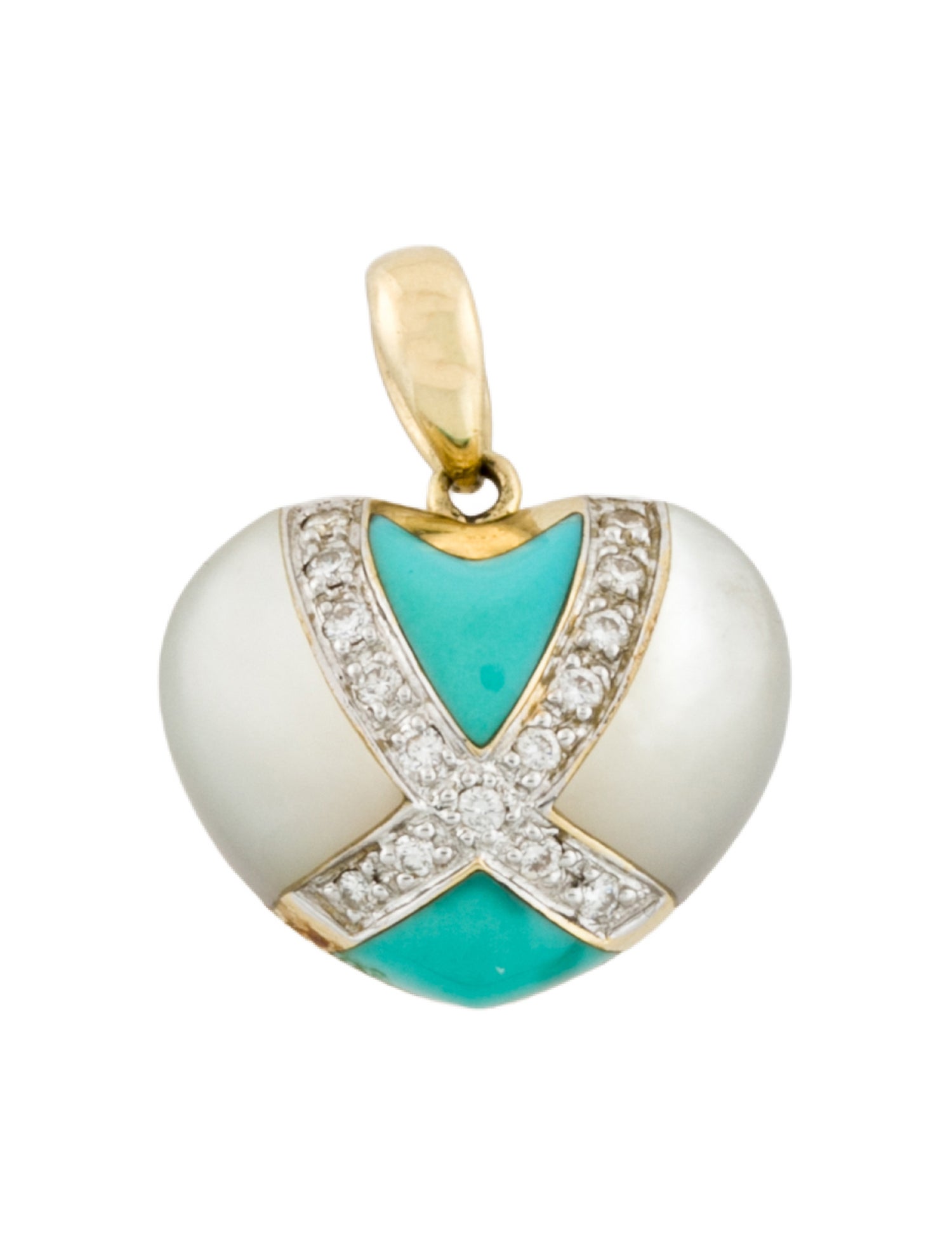 Asch Grossbardt 14K Turquoise, Mother Of Pearl & Diamond Inlay Heart Pendant
