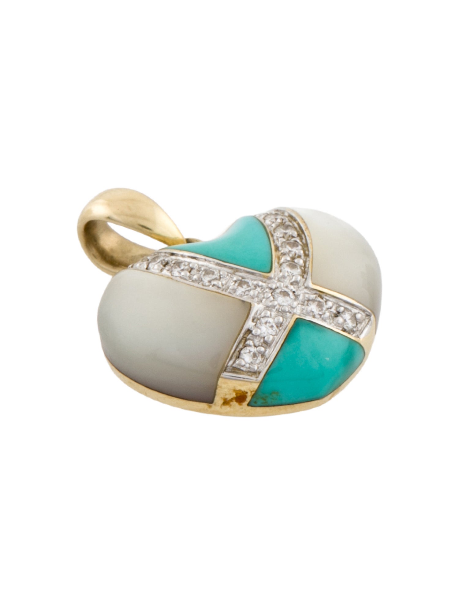 Asch Grossbardt 14K Turquoise, Mother Of Pearl & Diamond Inlay Heart Pendant