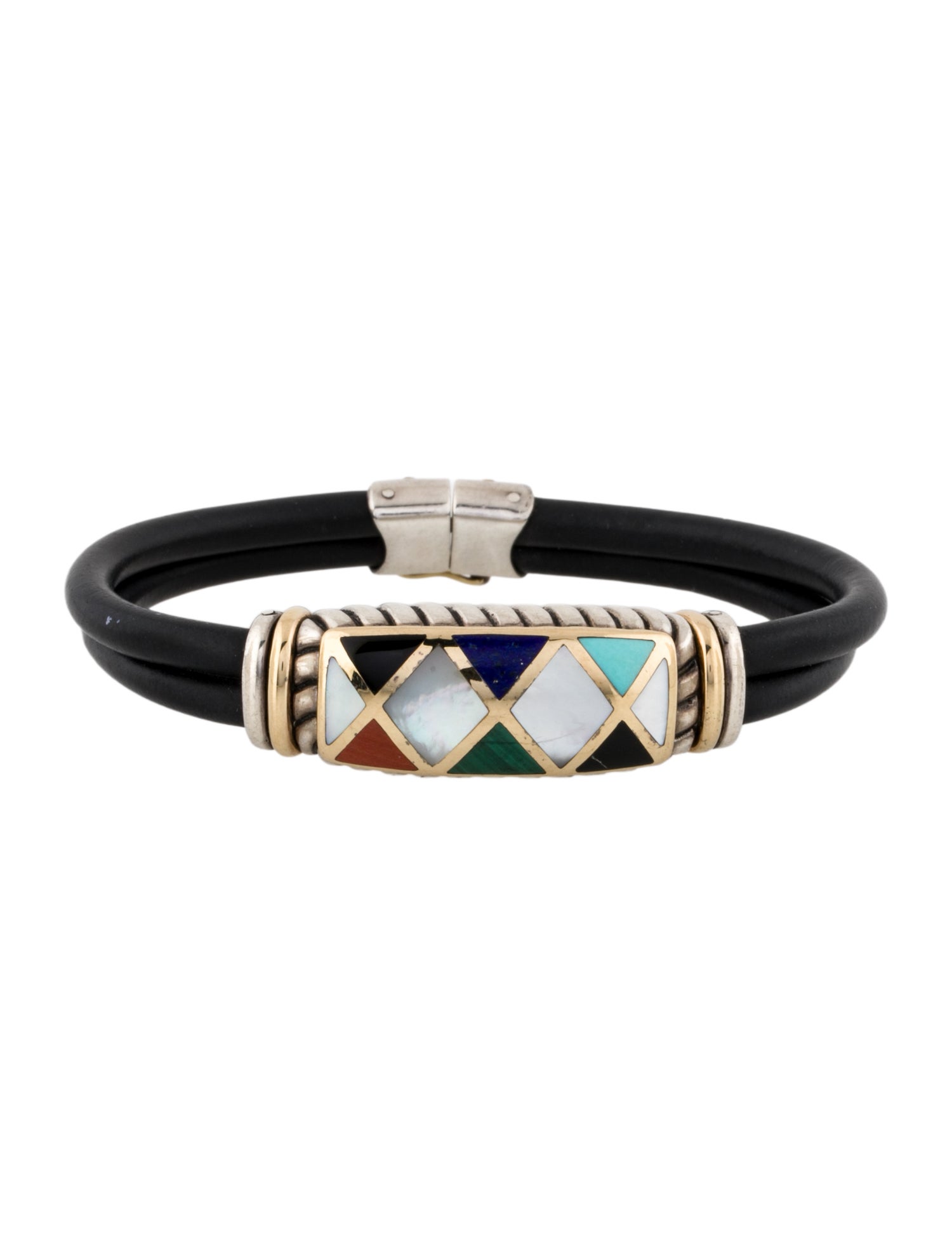 Asch Grossbardt Multistone & Leather Inlay Wrap Bracelet