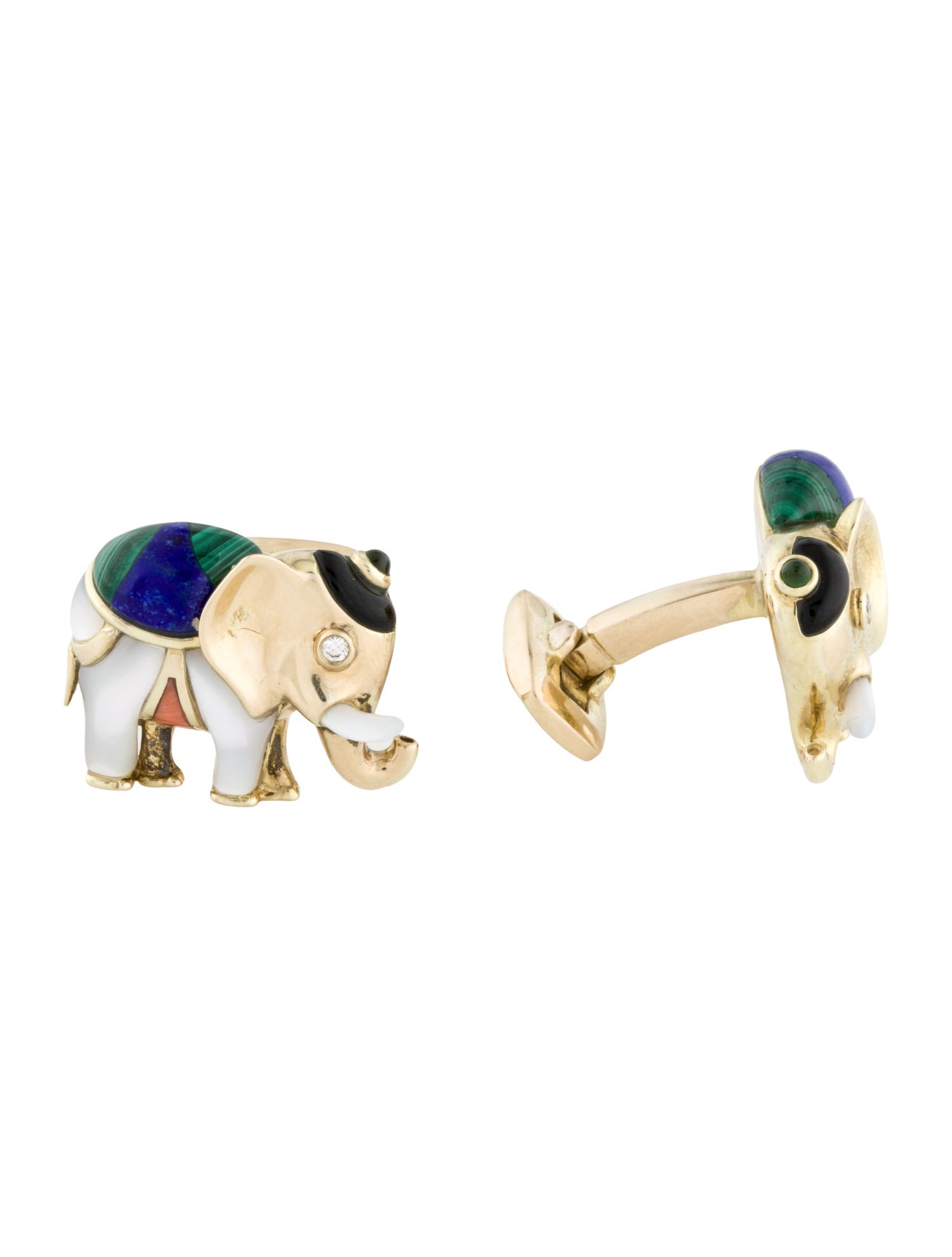 Asch Grossbardt 14K Mother of Pearl, Multistone & Diamond Elephant Cufflinks