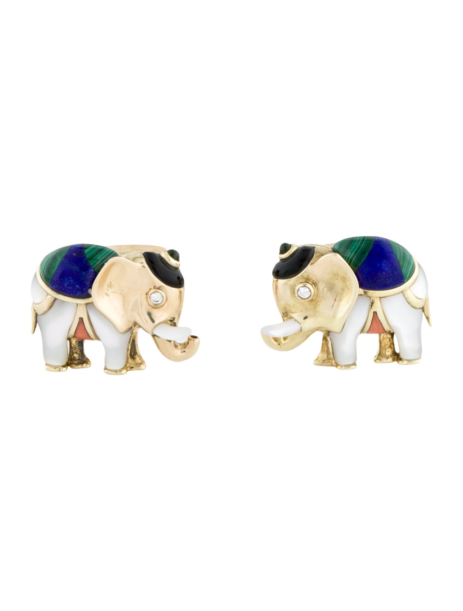 Asch Grossbardt 14K Mother of Pearl, Multistone & Diamond Elephant Cufflinks