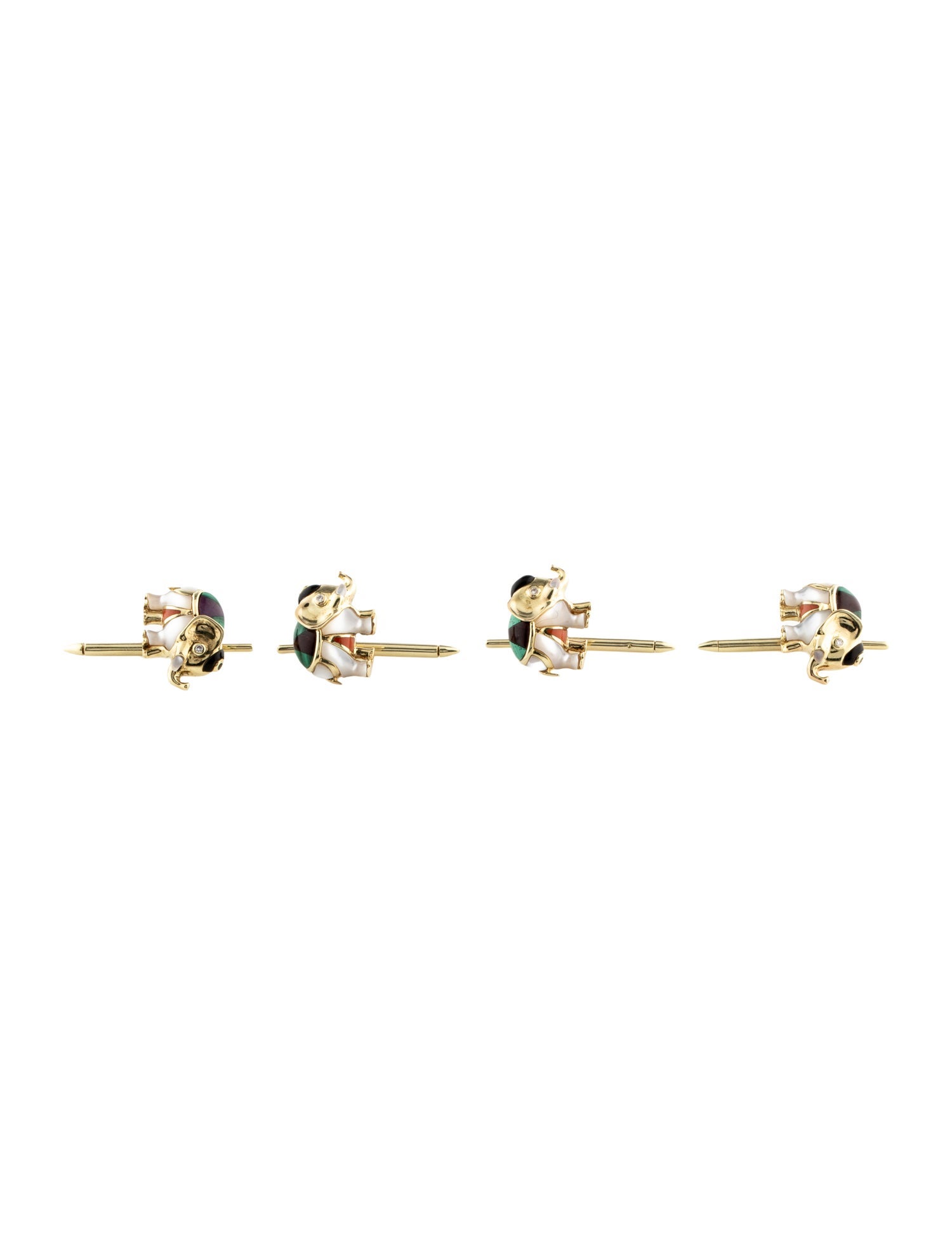 Asch Grossbardt 14K Mother of Pearl, Coral, Multistone & Diamond Elephant Tuxedo Buttons Set