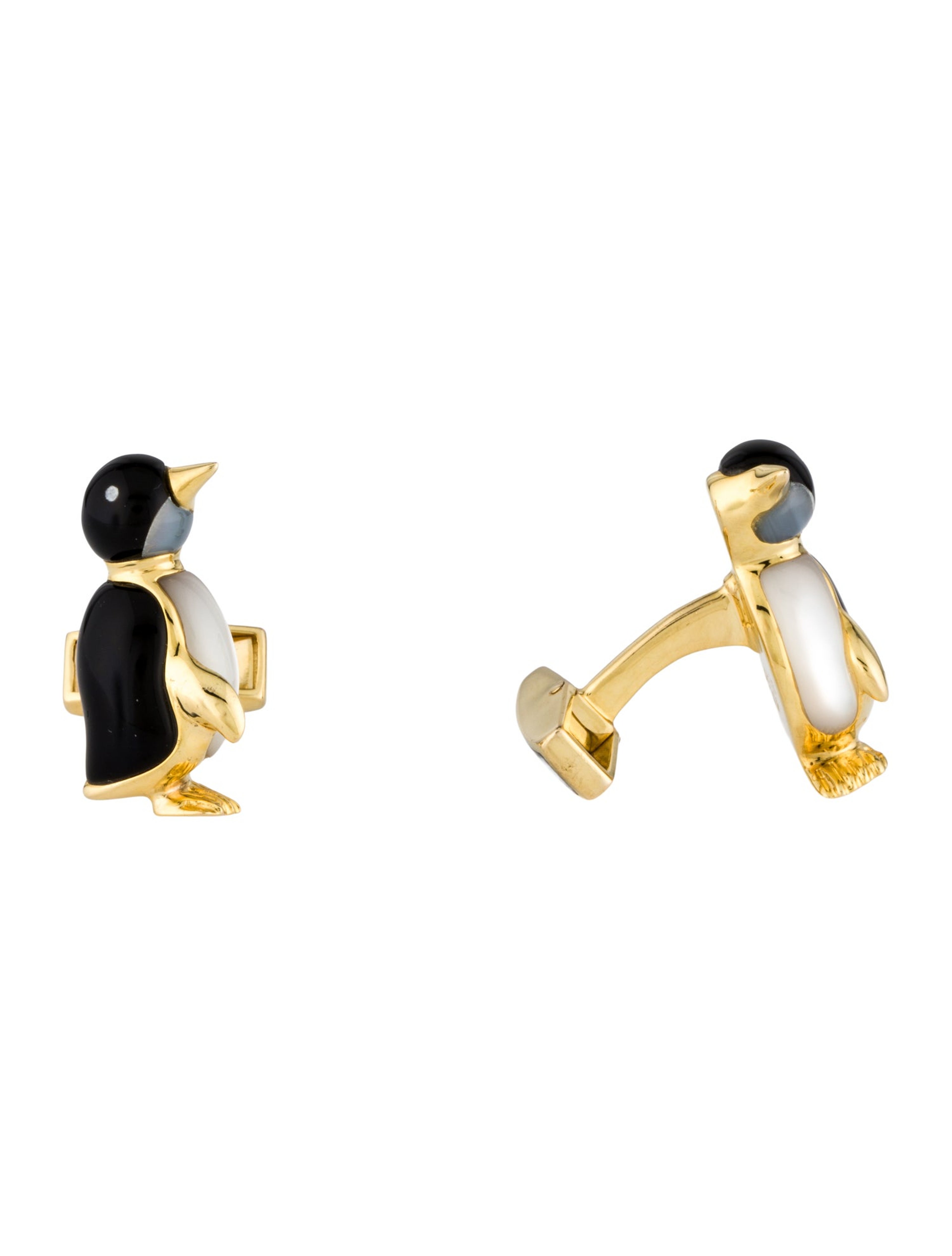 14K Mother Of Pearl & Glass Penguin Cufflinks