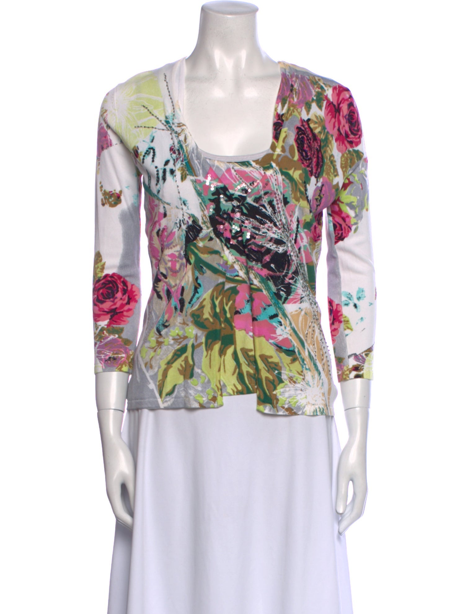 Alberto Makali Floral Print Scoop Neck Sweater w/ Tags