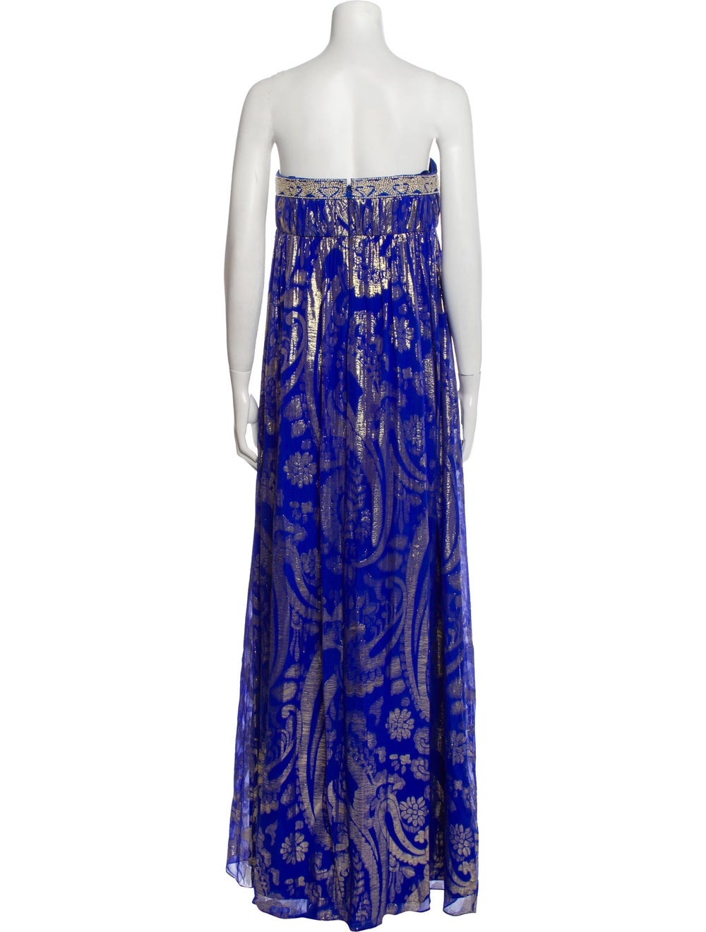 Aidan Mattox Silk Tent Dress Blue Printed Pleated… - image 3