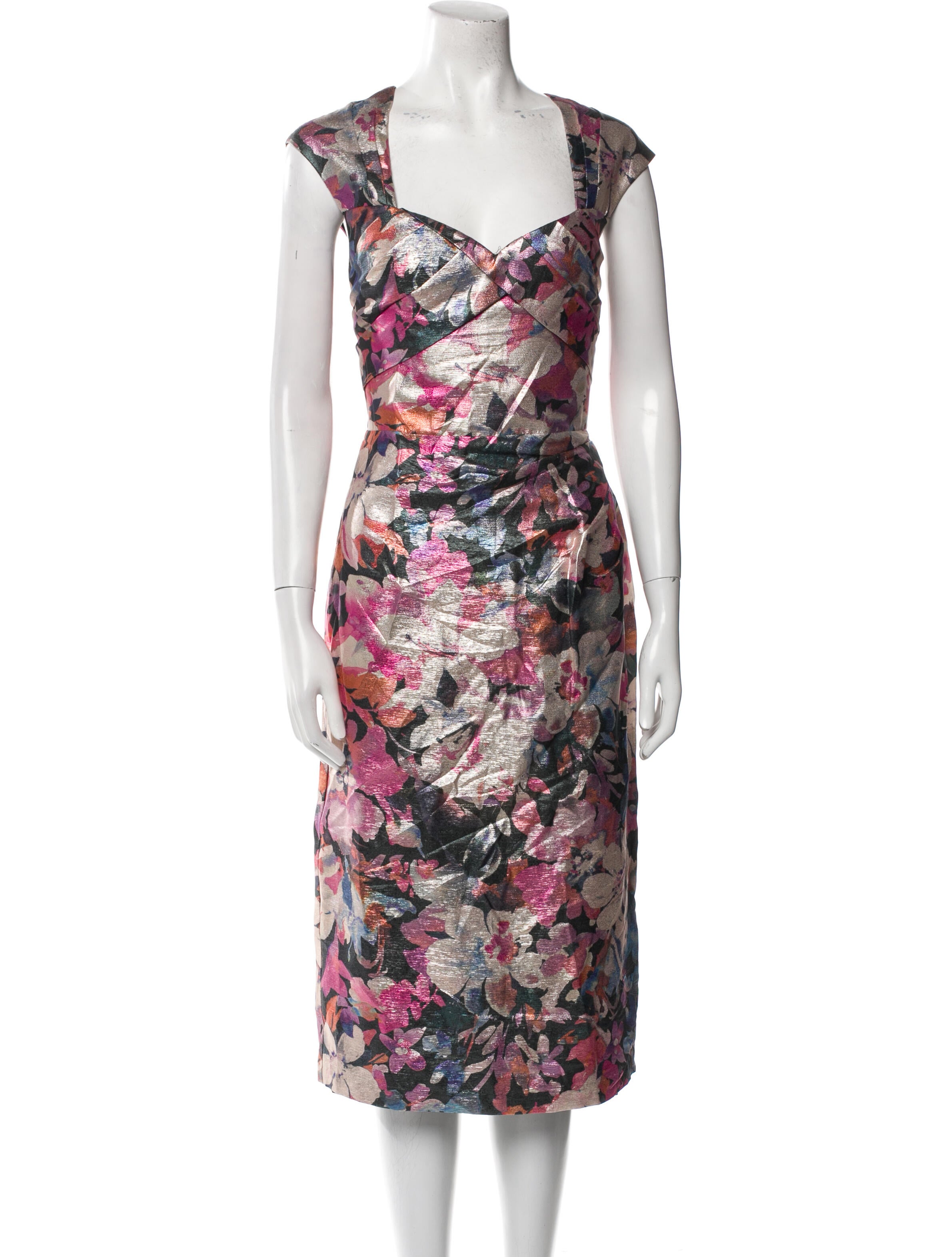 Aidan Mattox Floral Print Midi Length Dress w/ Tags