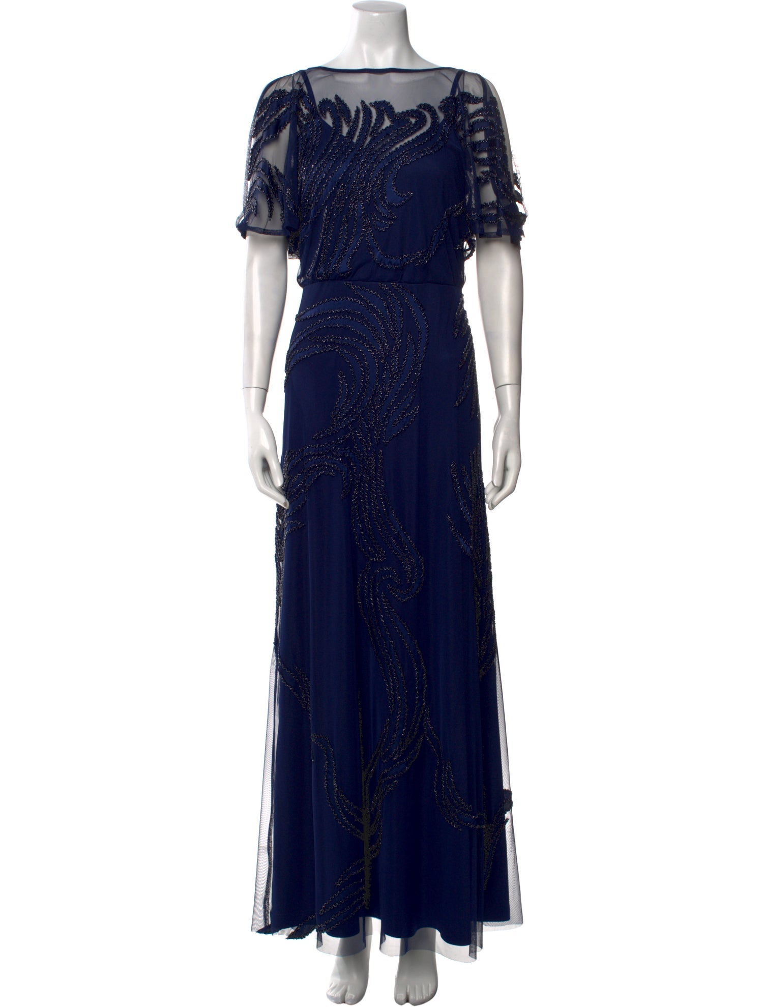 Aidan Mattox Bateau Neckline Long Dress