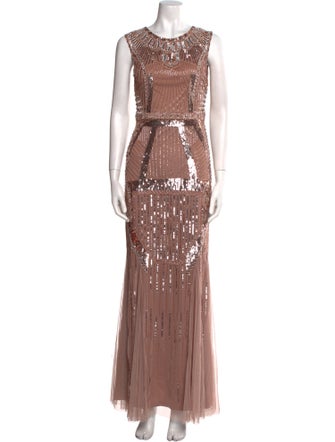 Aidan Mattox Crew Neck Long Dress