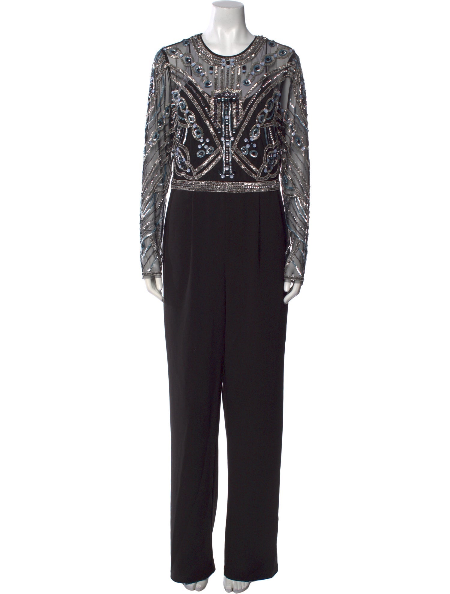 Aidan Mattox Patterned Crew Neck Jumpsuit
