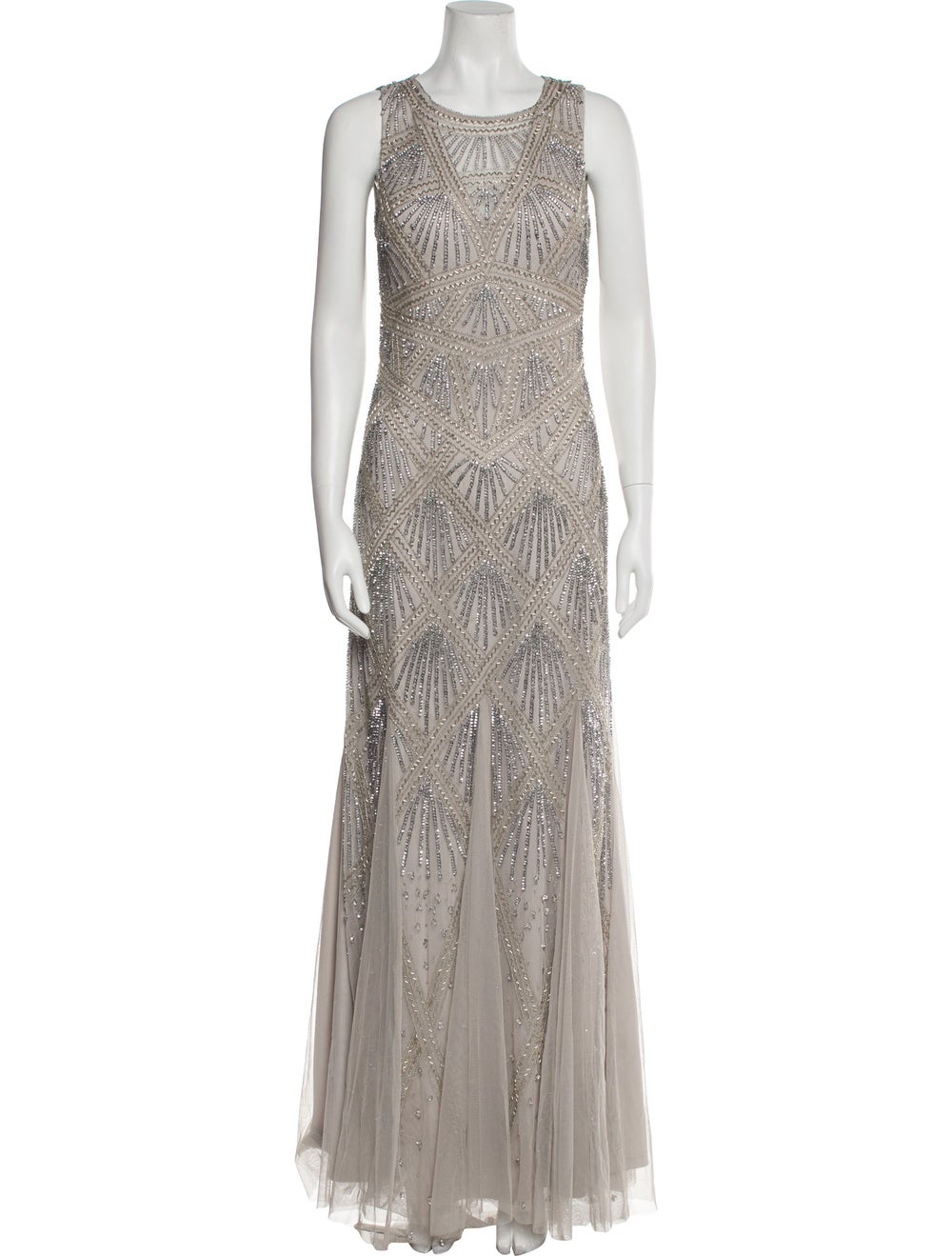 Aidan Mattox Evening Gown Grey Patterned Lace, Be… - image 1