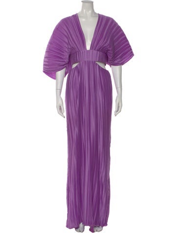 Pre-owned Aiifos V-neck Long Dress In Purple