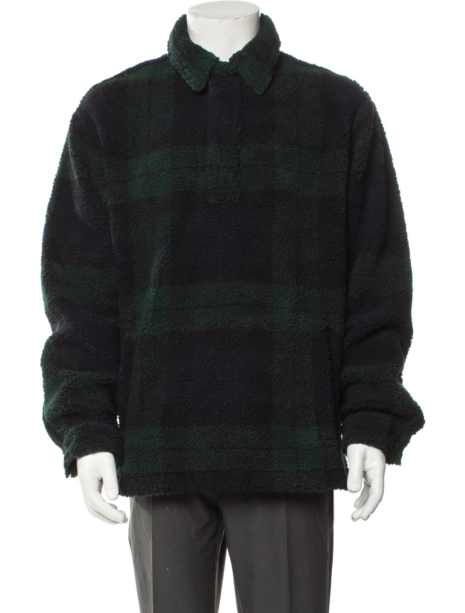 Aimé Leon Dore Plaid Print Sherpa Quarter-Zip Plaid Print Puffer Coat
