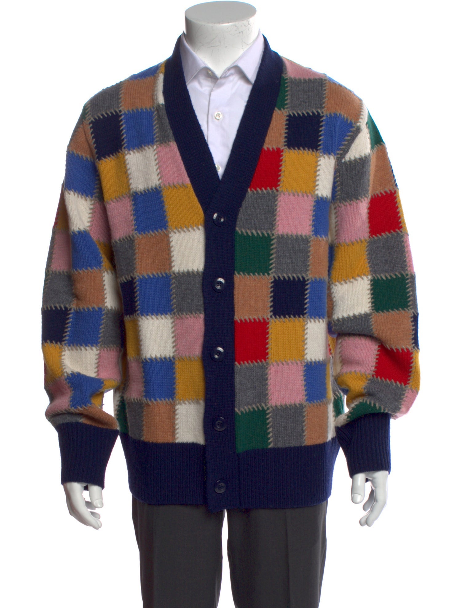 Aimé Leon Dore Wool Colorblock Pattern Cardigan