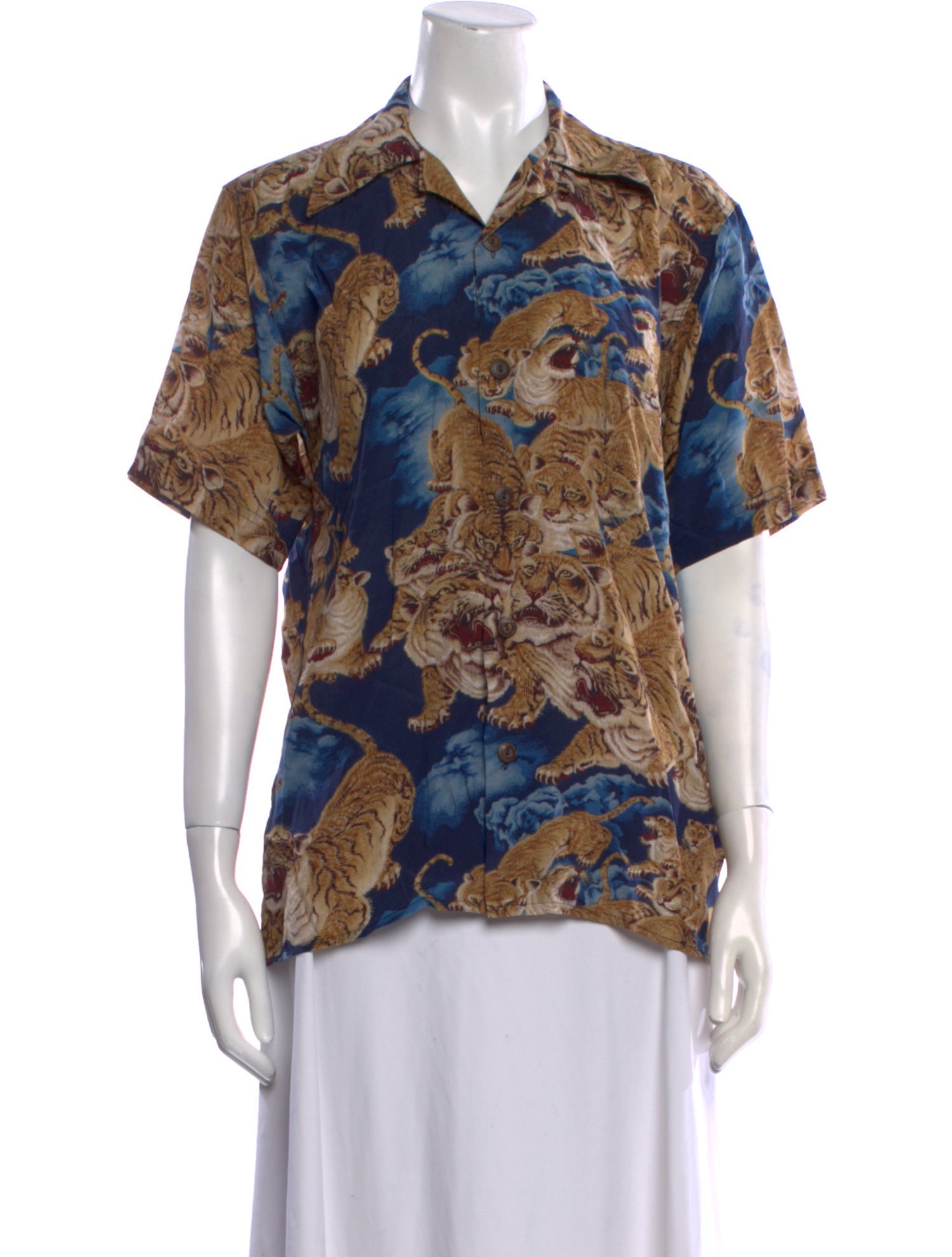 Avanti Silk Printed Button-Up Top