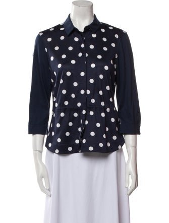 Akris Punto Polka Dot Print Three-Quarter Sleeve Button-Up Top