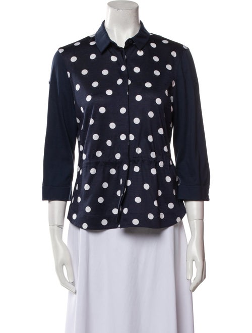 Akris Punto Polka Dot Print Three-Quarter Sleeve Button-Up Top