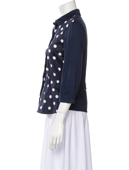 Akris Punto Polka Dot Print Three-Quarter Sleeve Button-Up Top