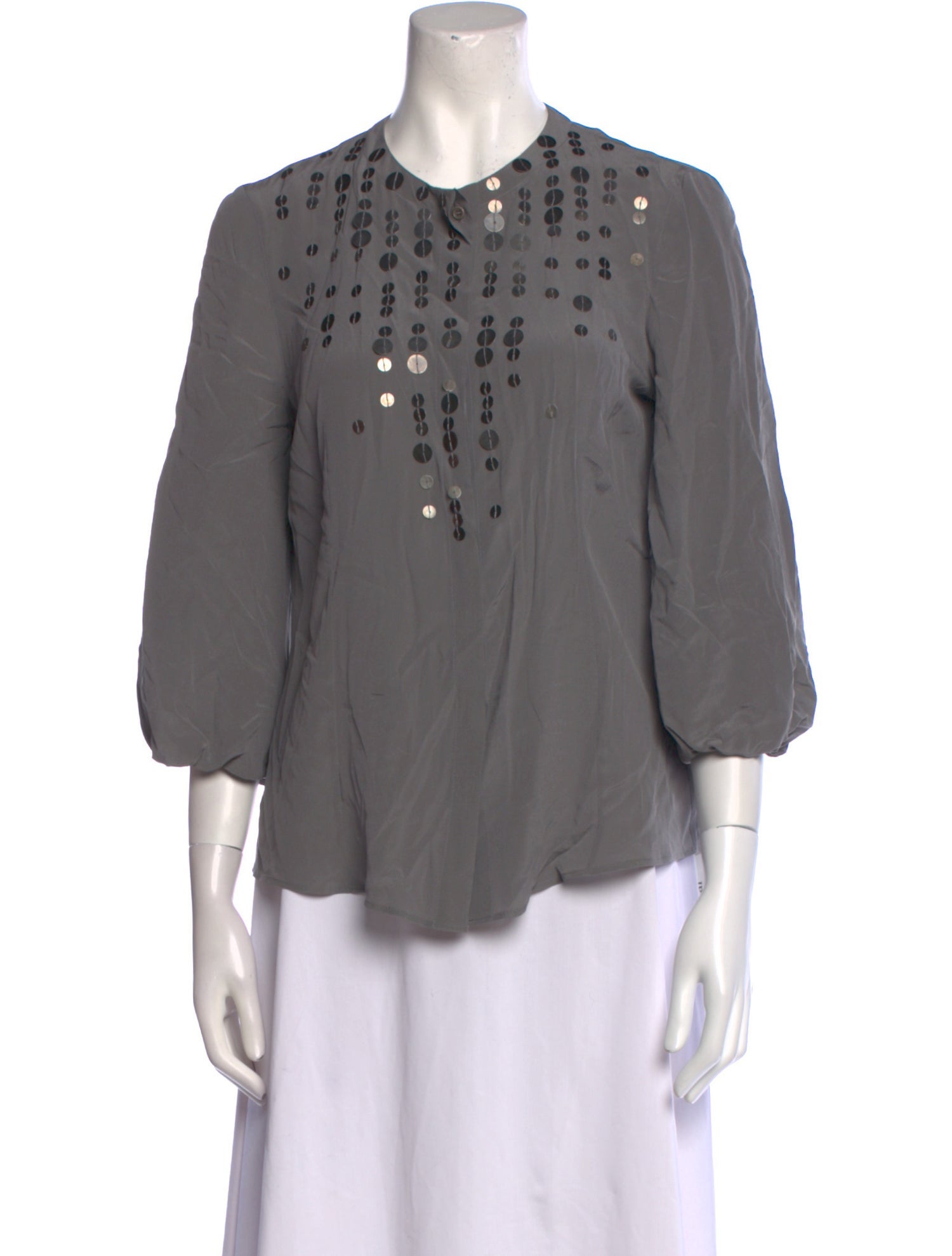 Akris Punto Silk Crew Neck Button-Up Top