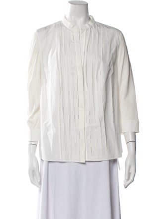 Akris Punto Striped Mock Neck Button-Up Top