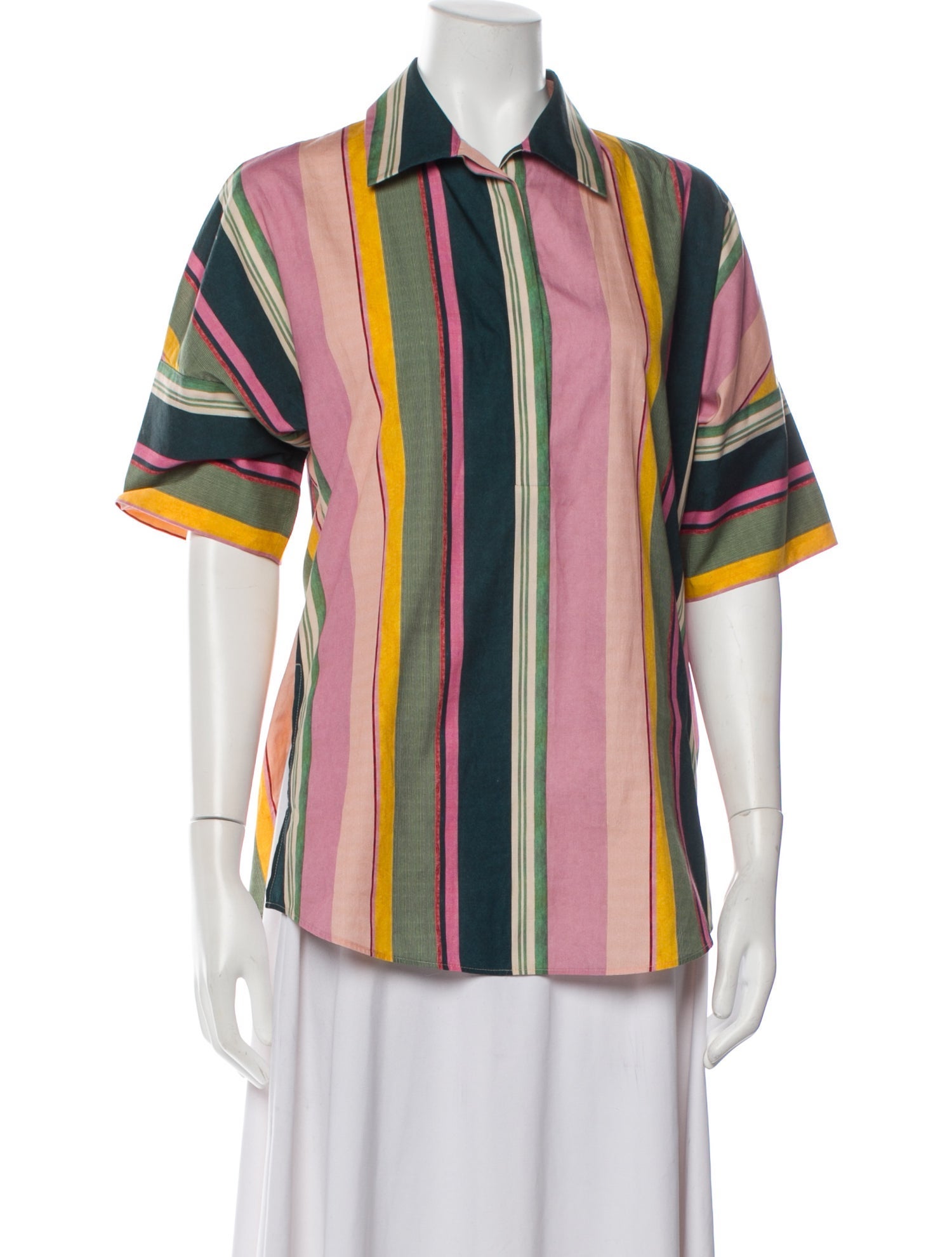 Akris Punto Striped Short Sleeve Button-Up Top