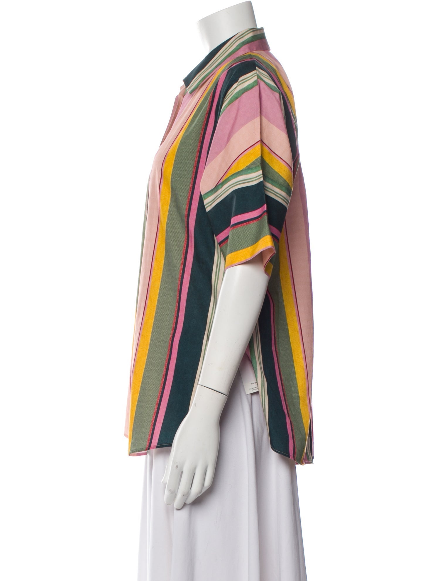 Akris Punto Striped Short Sleeve Button-Up Top