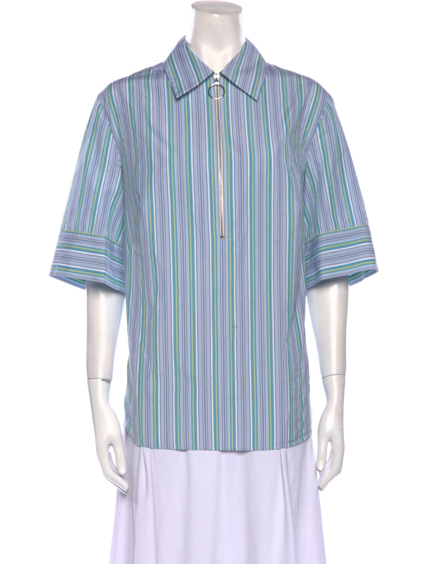 Akris Punto Striped Short Sleeve Button-Up Top