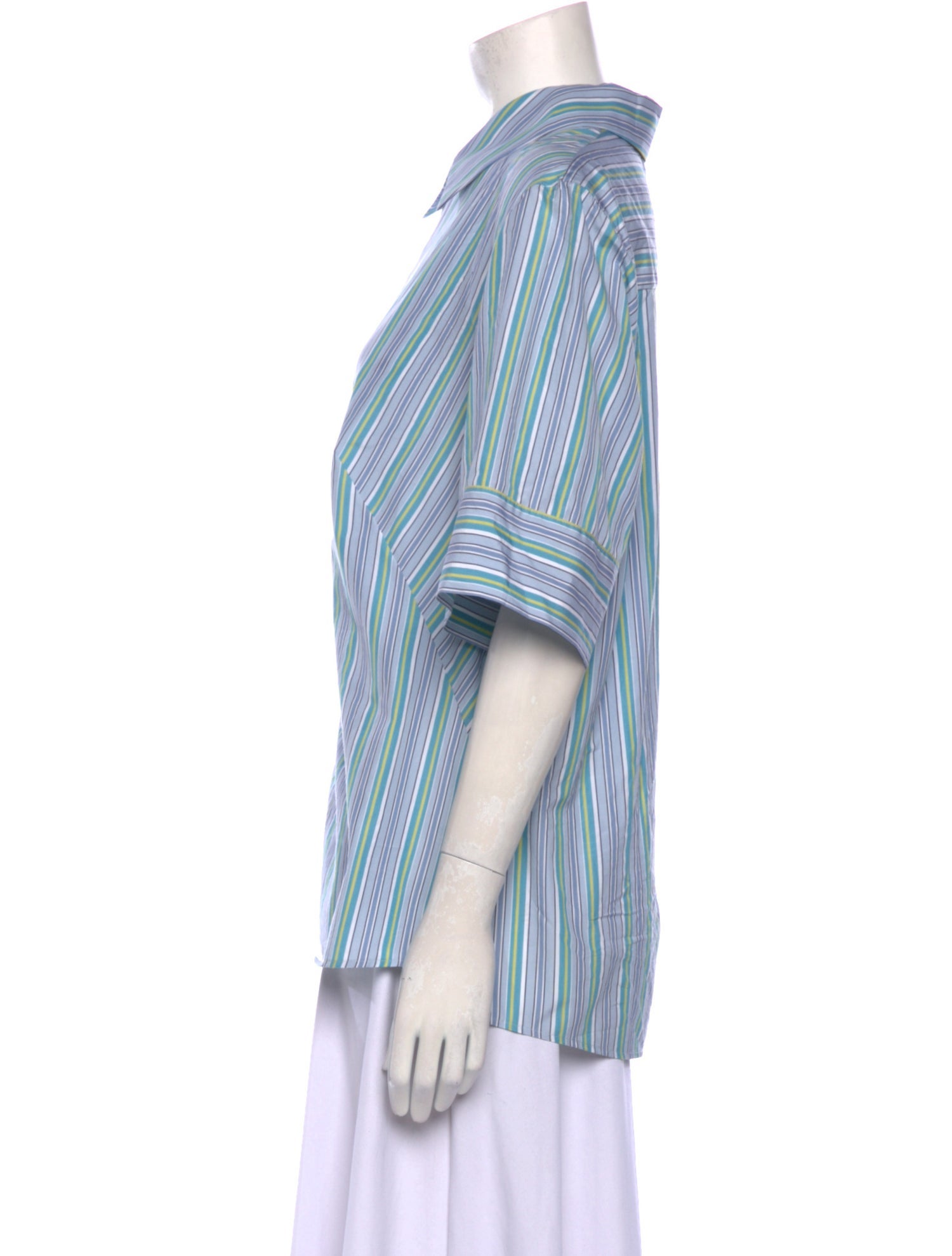 Akris Punto Striped Short Sleeve Button-Up Top