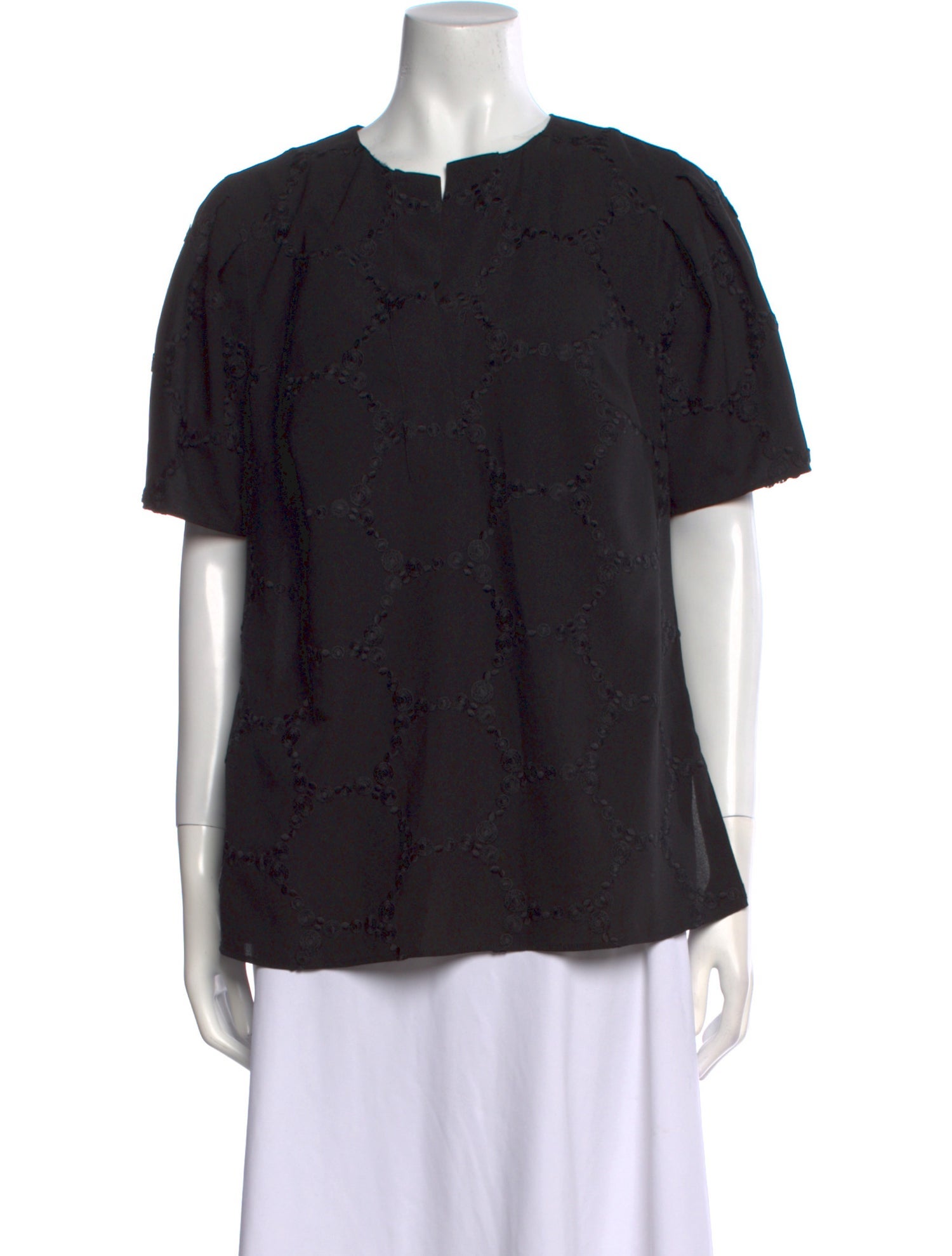 Akris Punto Patterned Crew Neck Button-Up Top