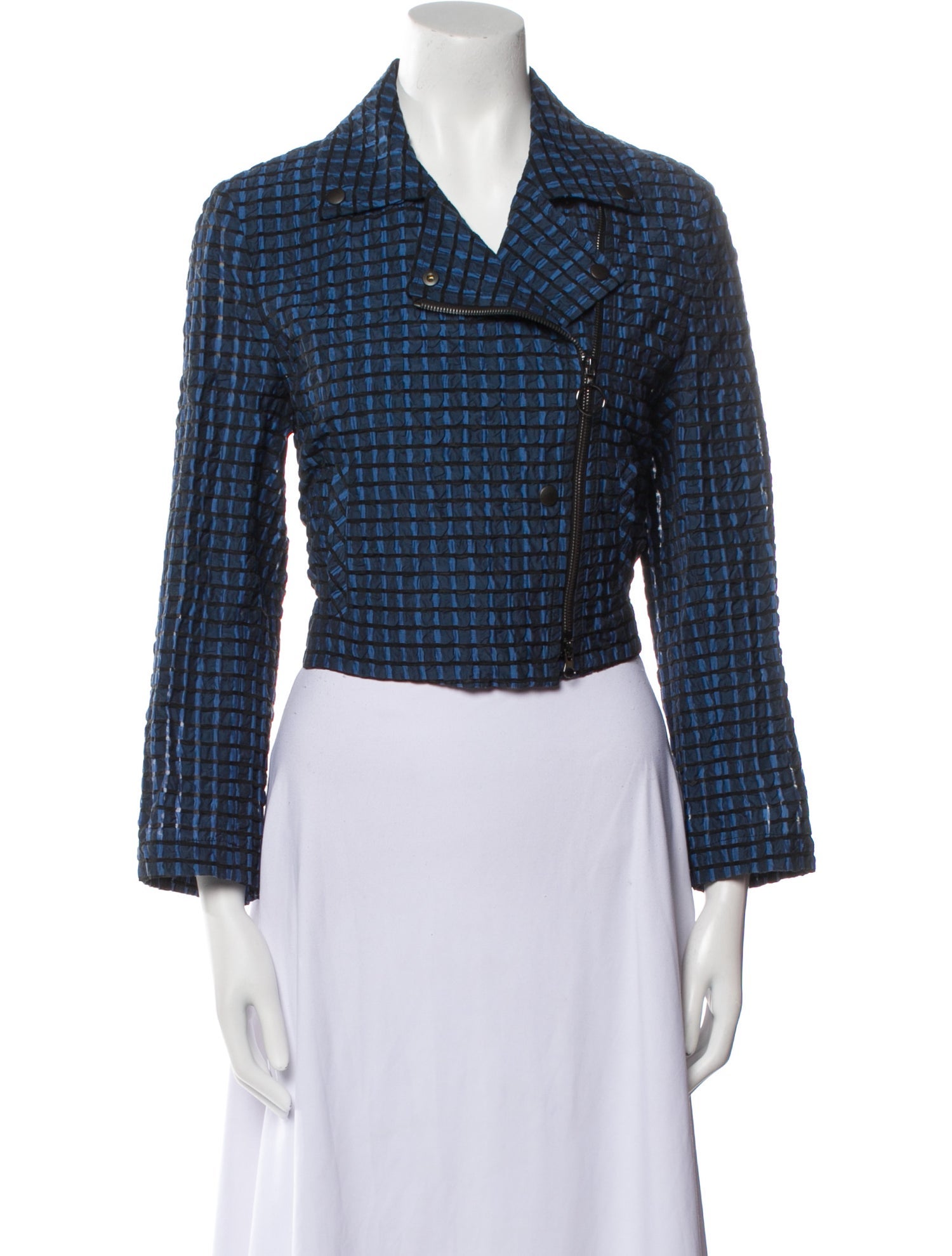 Akris Punto Plaid Print Biker Jacket