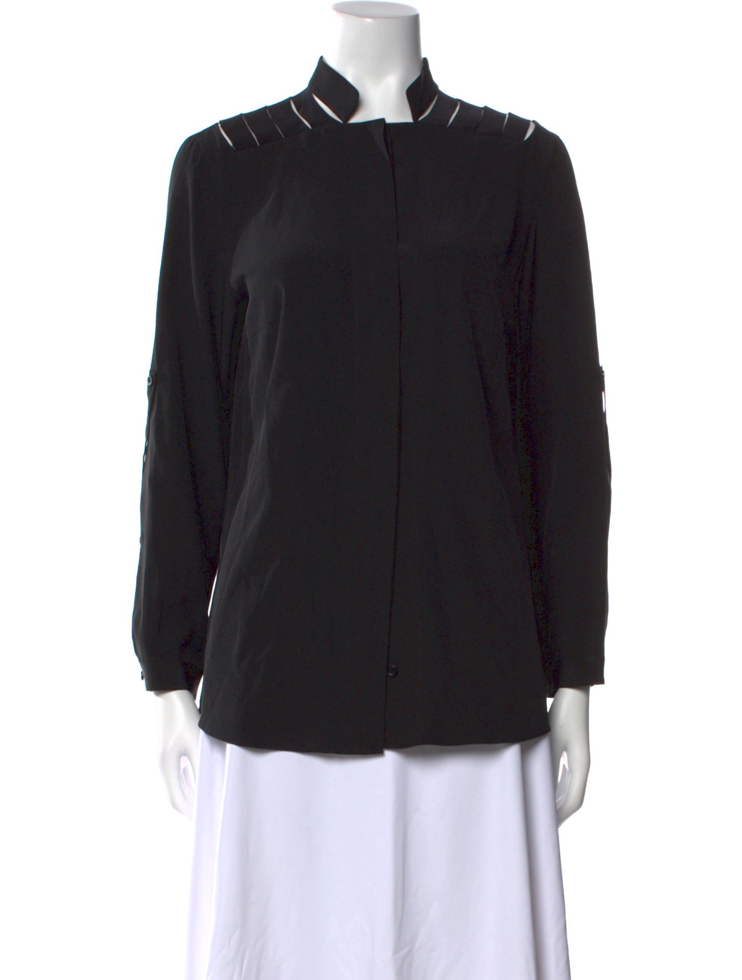 Akris Punto Silk Mock Neck Button-Up Top