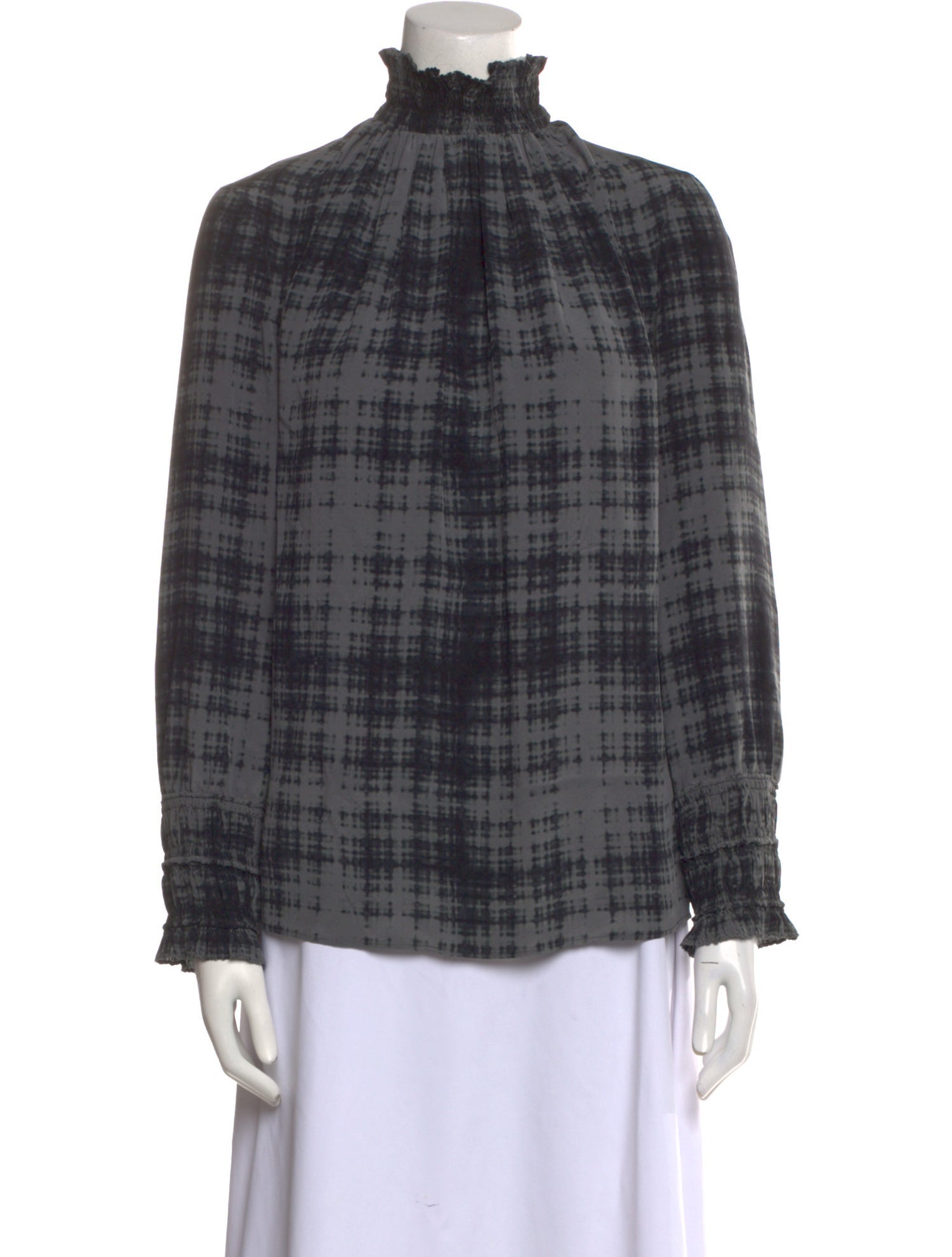 Akris Punto Silk Plaid Print Blouse