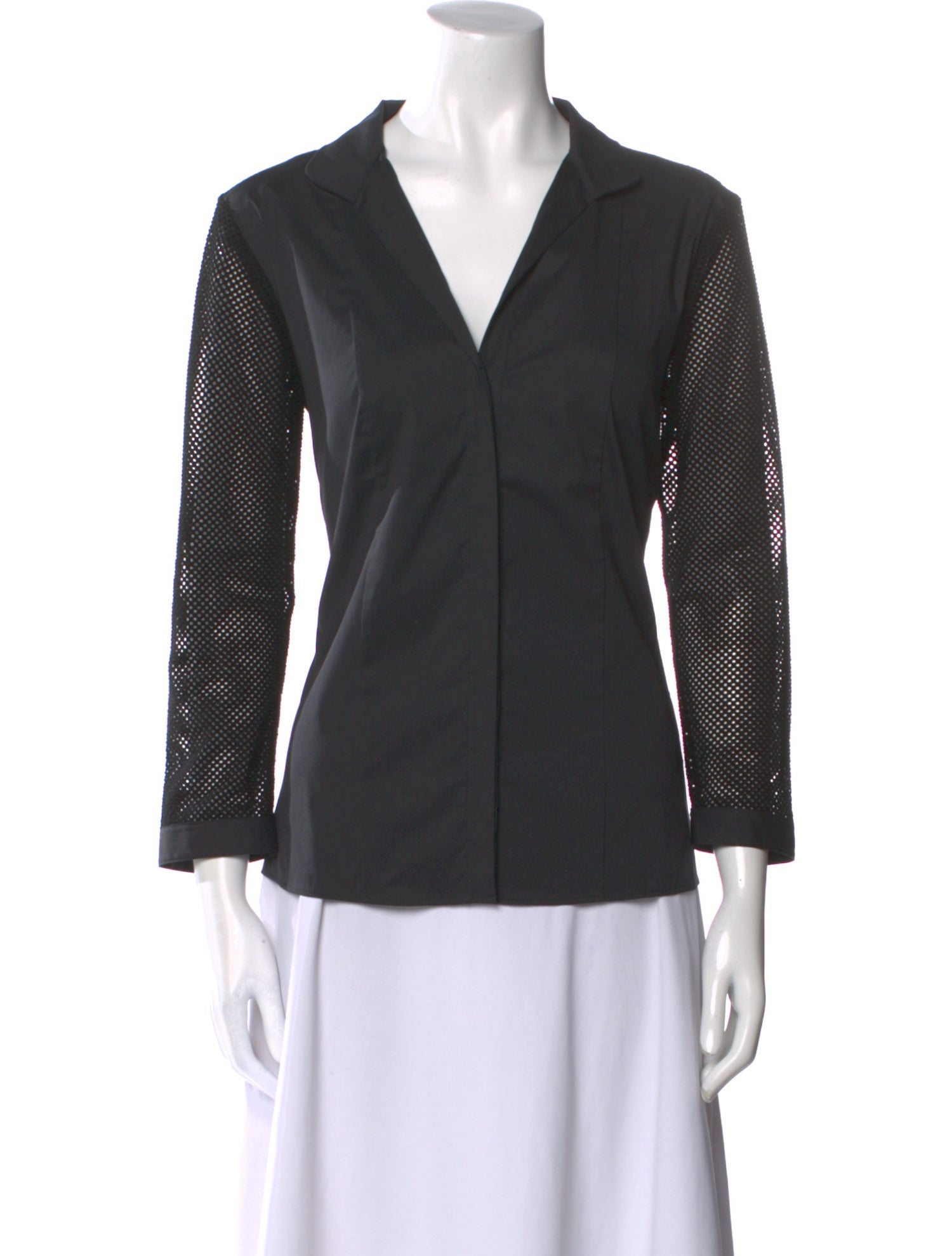 Akris Punto V-Neck Three-Quarter Sleeve Button-Up Top