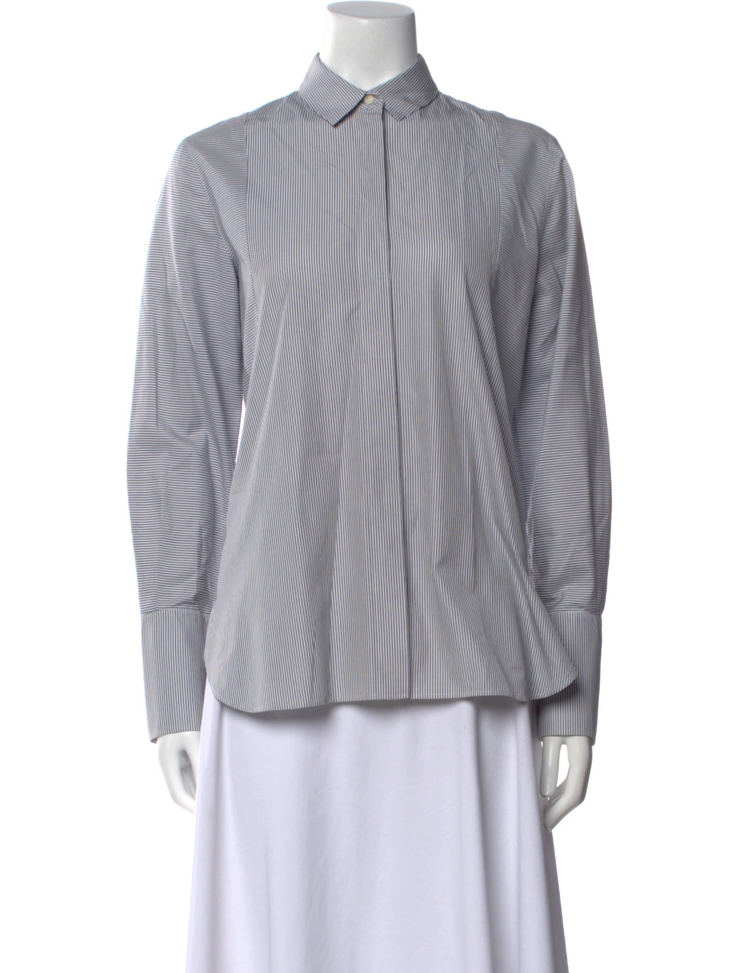 Akris Punto Striped Long Sleeve Button-Up Top