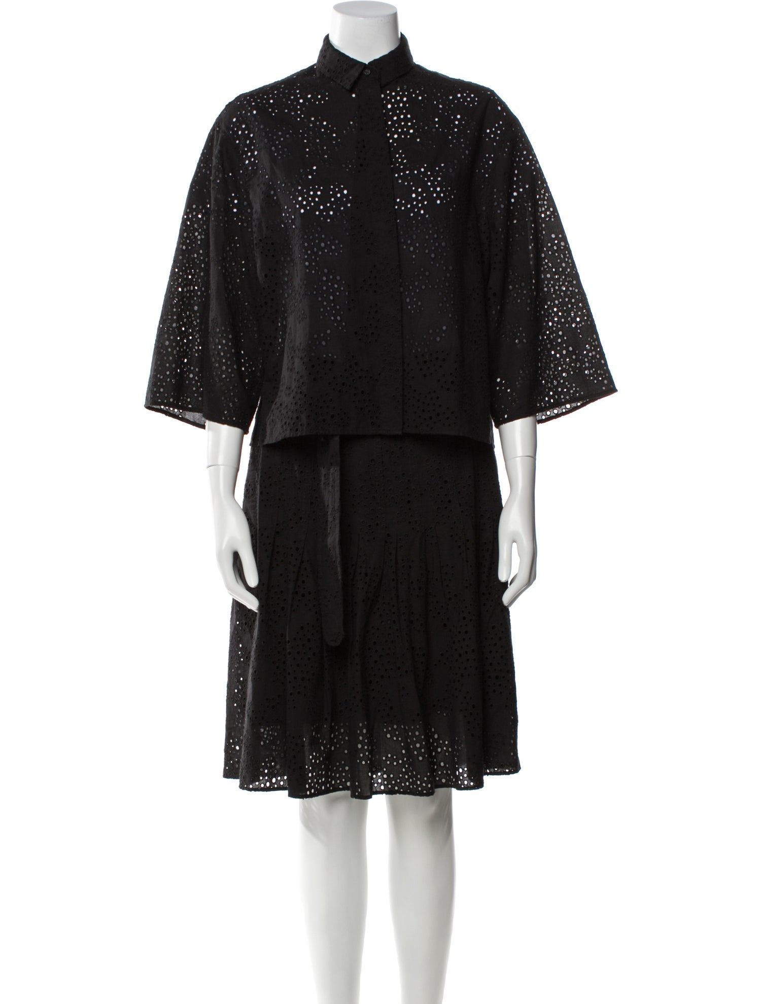 Akris Punto Lace Pattern Eyelet Trim Skirt Suit