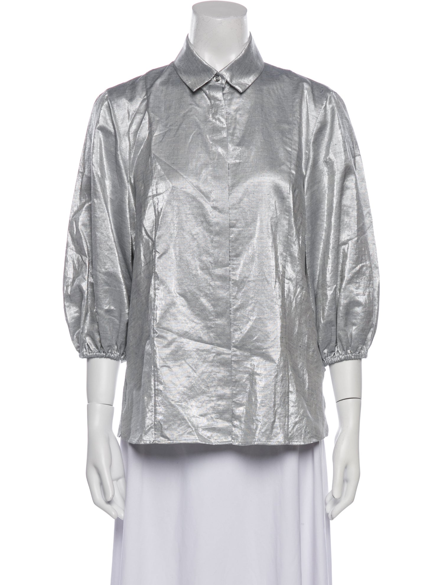 Akris Punto Three-Quarter Sleeve Button-Up Top