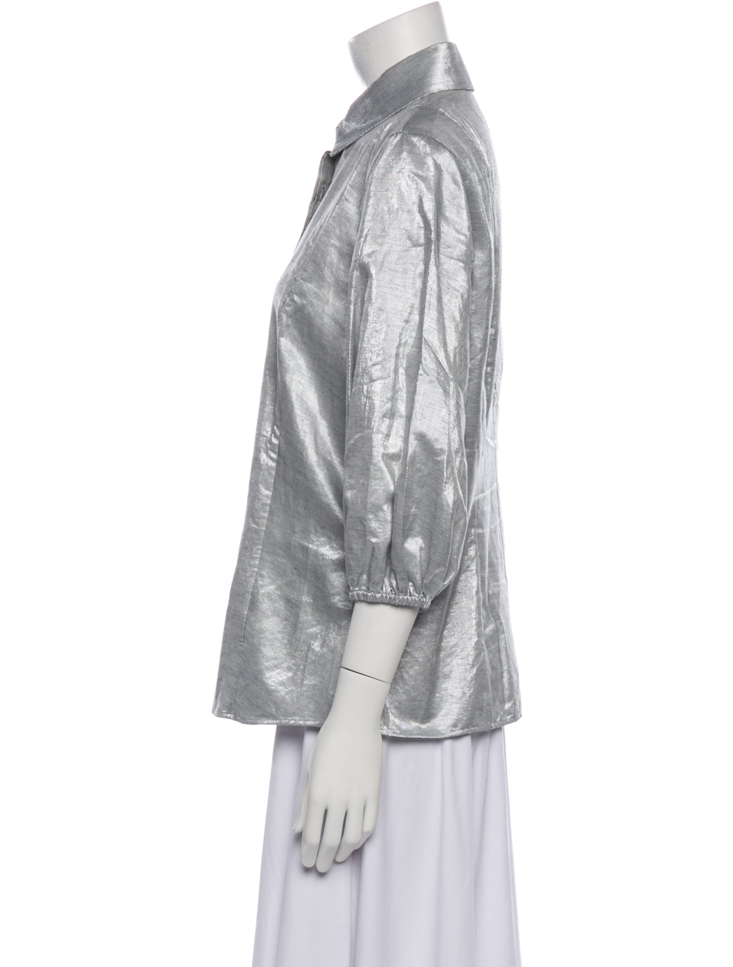 Akris Punto Three-Quarter Sleeve Button-Up Top