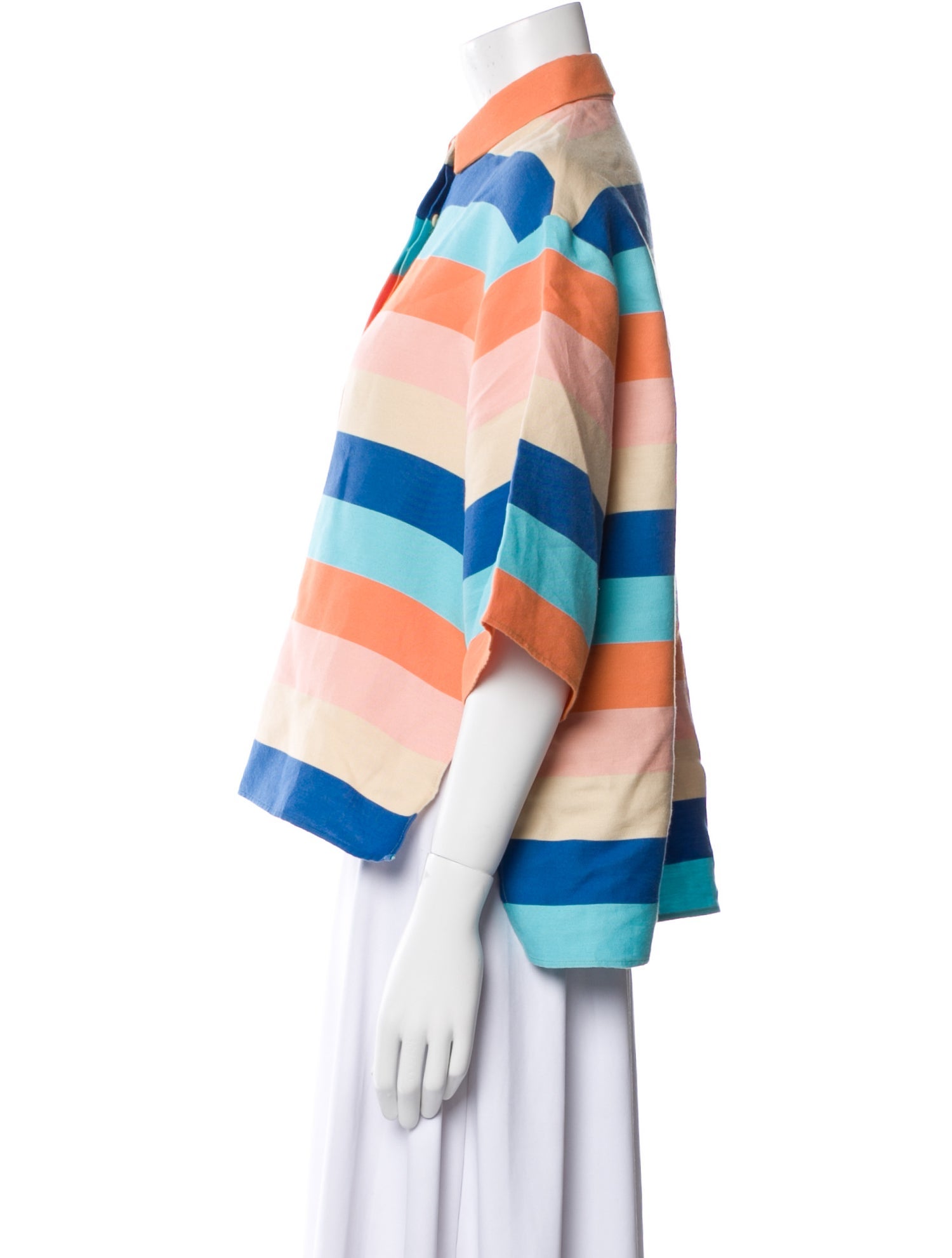 Akris Punto Striped Three-Quarter Sleeve Polo