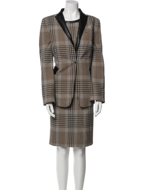 Akris Punto Plaid Print Leather Trim Embellishment Dress Set