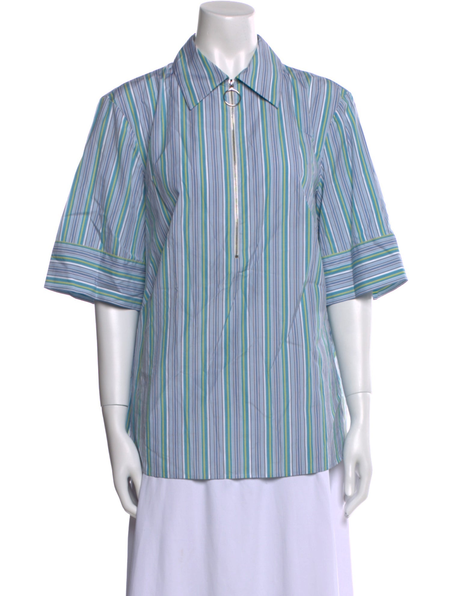 Akris Punto Striped Short Sleeve Button-Up Top