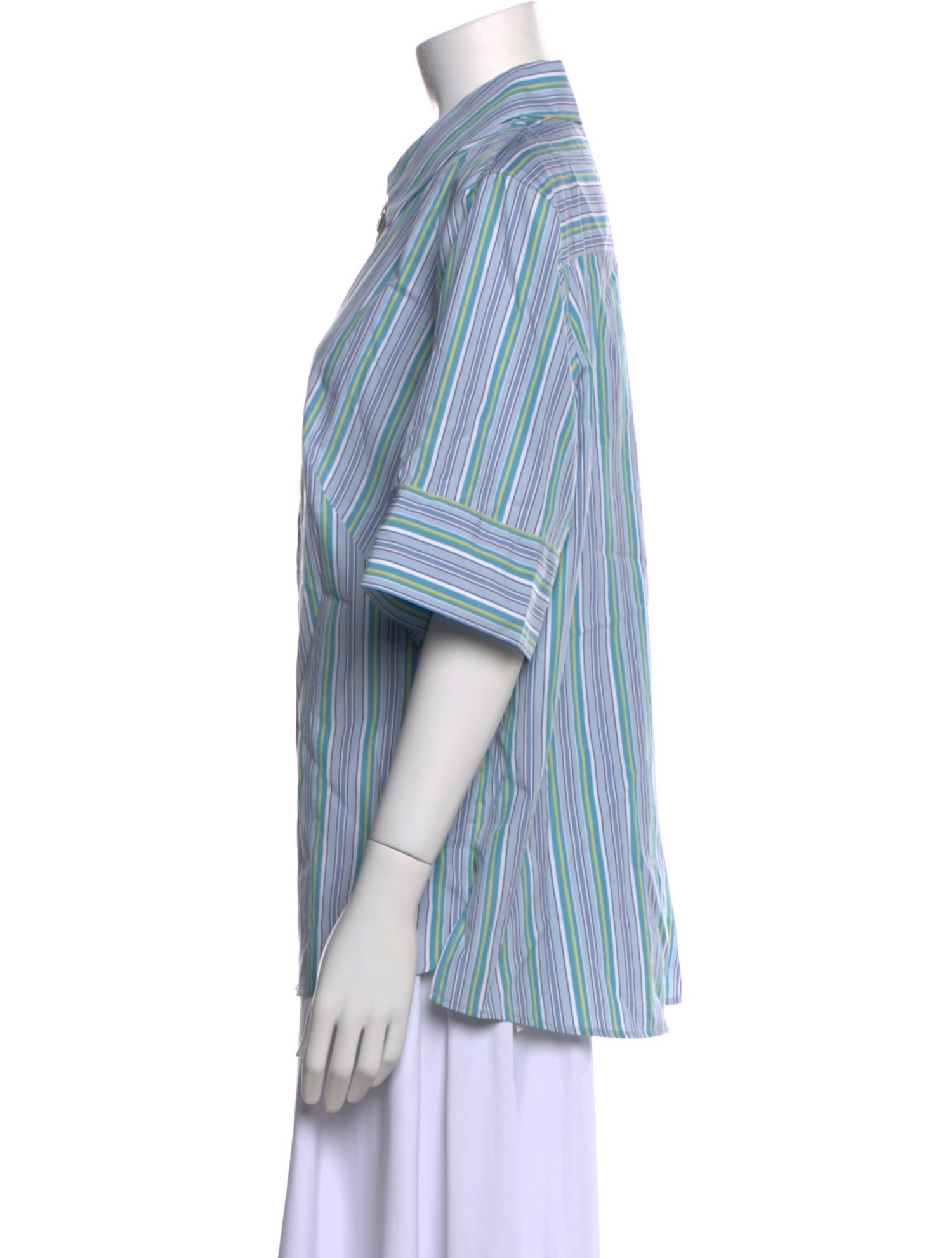 Akris Punto Striped Short Sleeve Button-Up Top